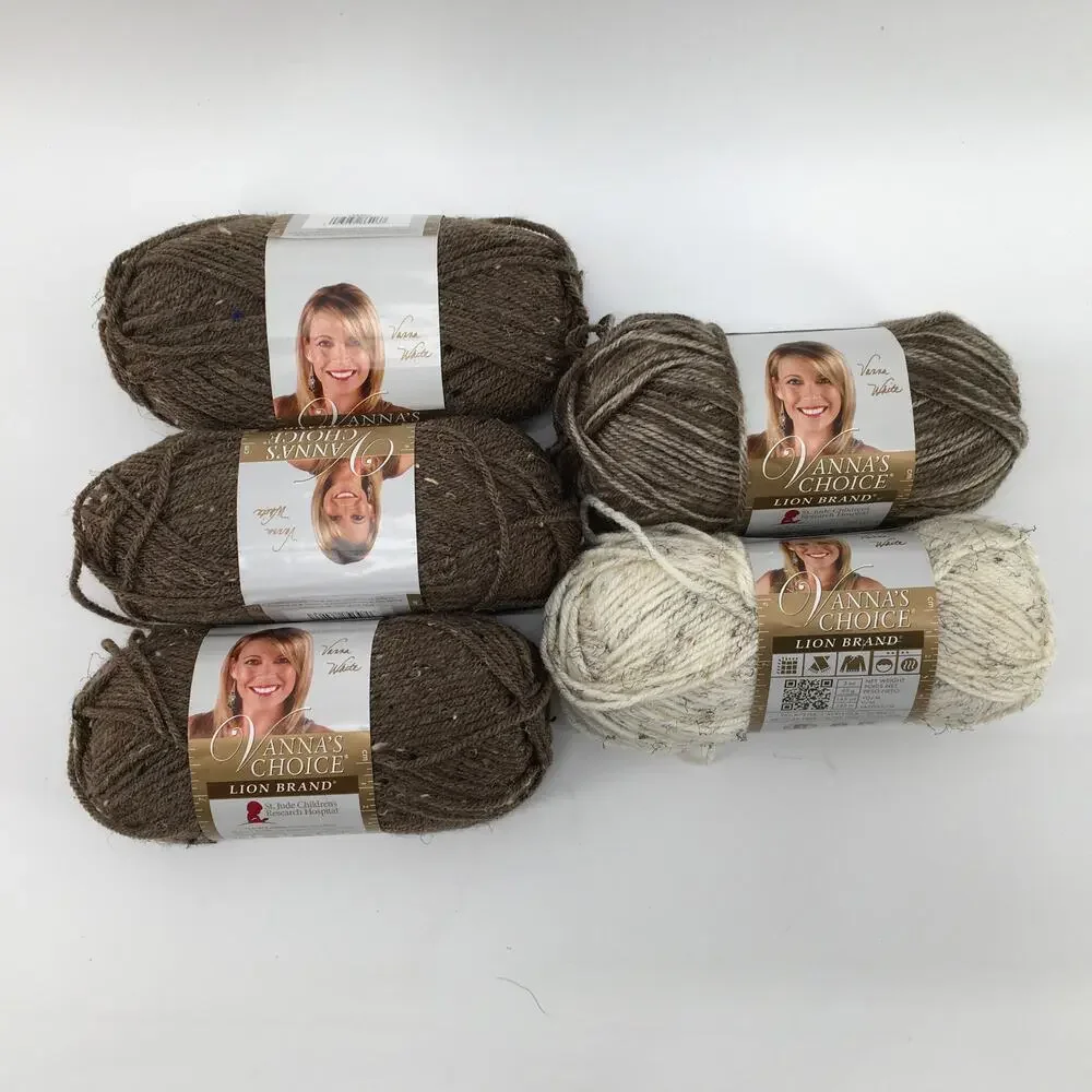 Vanna's Choice Lion Brand Yarn Barley Wheat Taupe *Lot of 5 Skeins*  Crochet